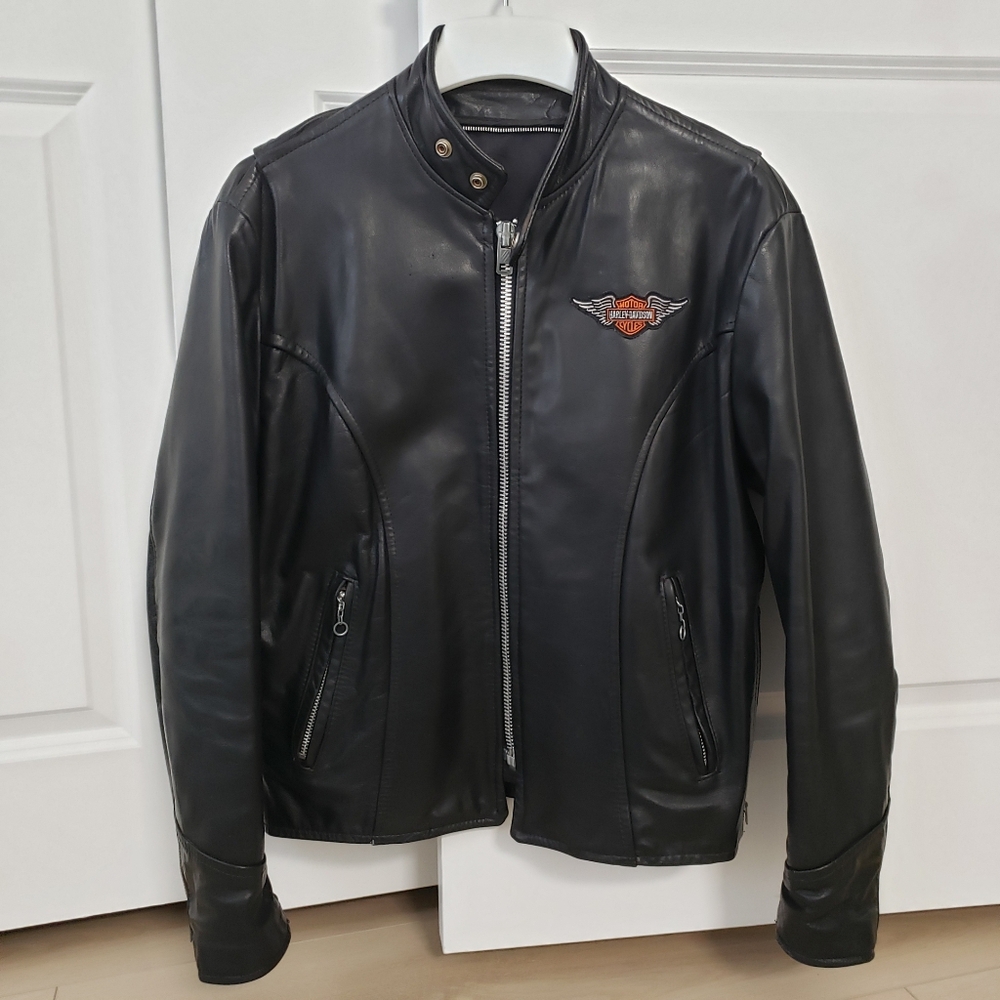Vintage Harley-Davidson Genuine Leather Motorcycle Jacket Logo Embroidered Sz L